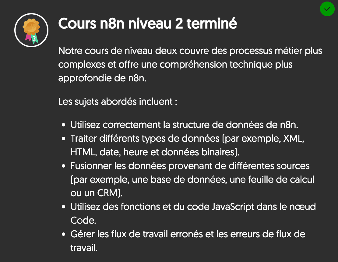 Certificat Cours n8n niveau 2 - Valentin CHARRIER Ocade Fusion