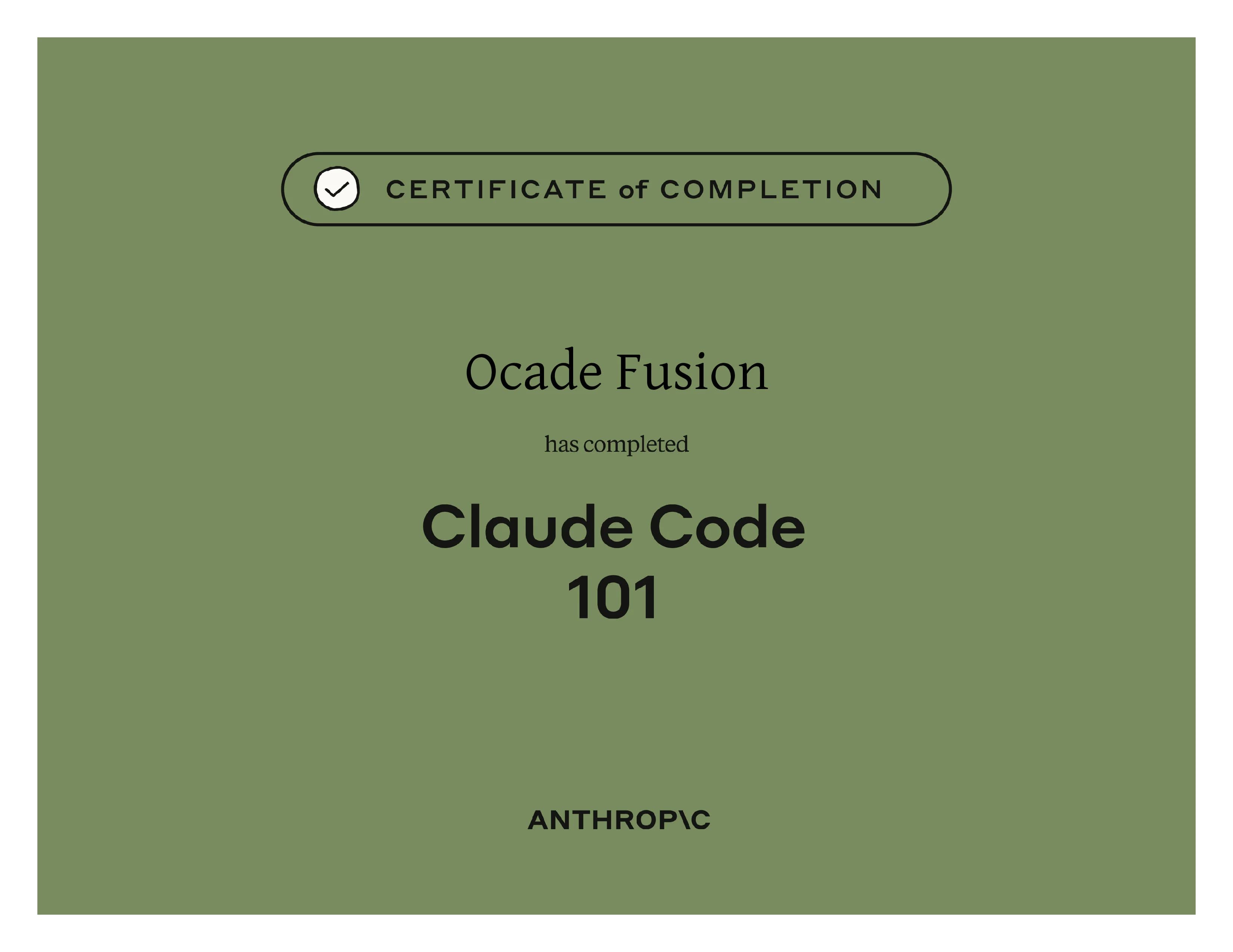 Certificat Claude Code 101 - Valentin CHARRIER Ocade Fusion
