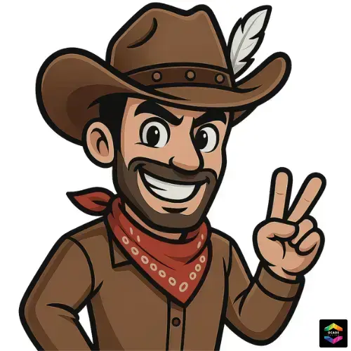 Personnage animé cowboy avec chapeau et foulard rouge