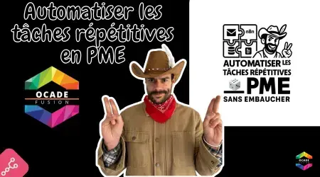 Illustration d'automatisation en PME avec un homme cowboy et logo coloré