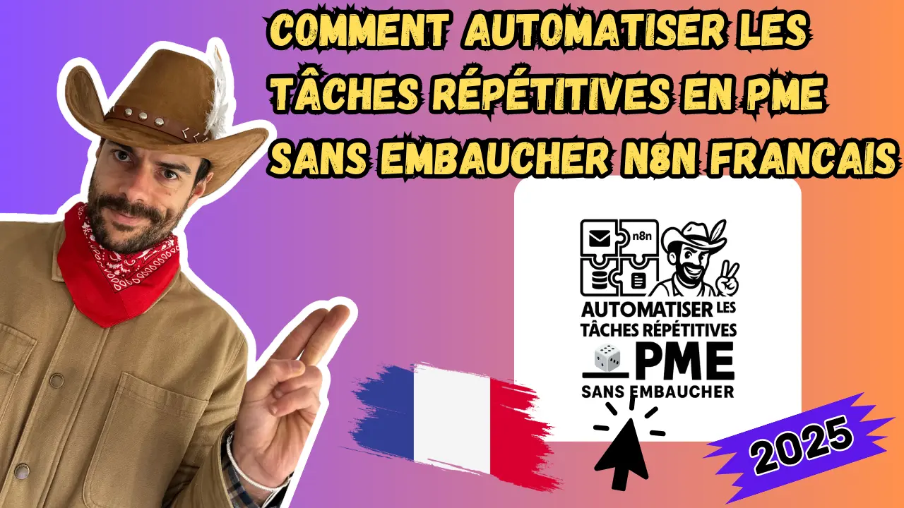 Personnage cowboy pointant vers le texte sur l'automatisation sans embauche supplémentaire
